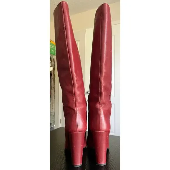 J. Crew Unique Retro Vintage Grandmacore Brick Red Leather Heeled Tassel Boots - Picture 5 of 8
